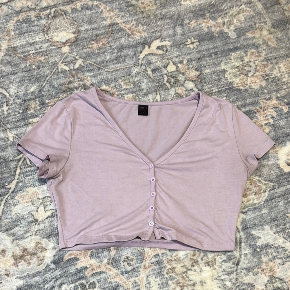 SHEIN lavender Buttoned Crop Blouse